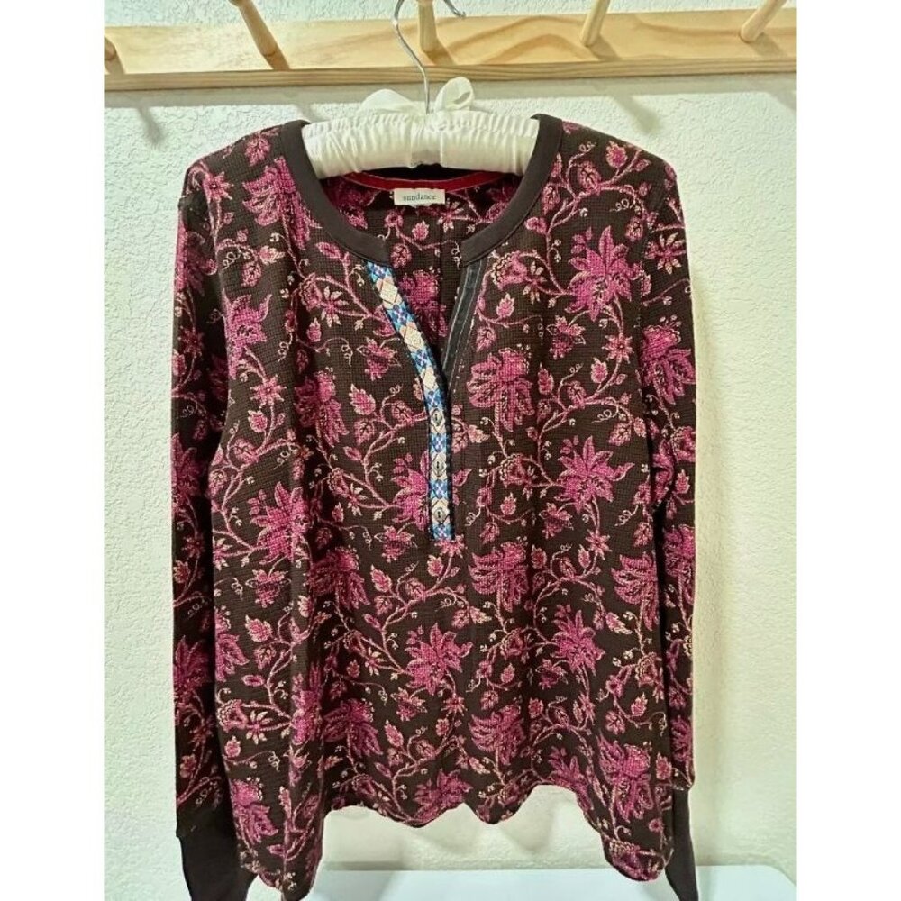 Sundance Women's Floral Embroidered Pullover Top Long Sleeve Boho Style Size M